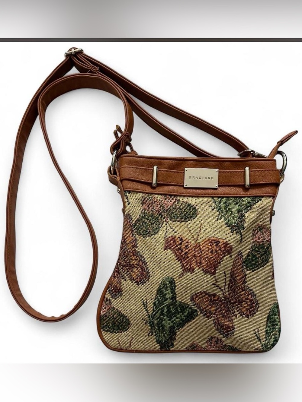 Braciano Butterfly Tapestry Crossbody Bag Brown Cottagecore Y2K